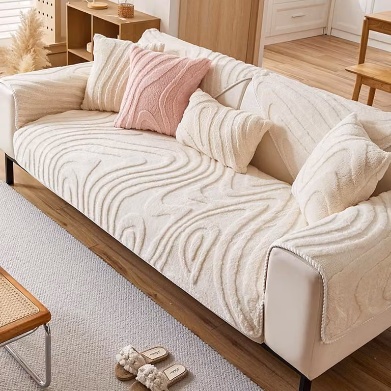 Beige fleece bankhoes voor slaapbank ter bescherming van je bank - 70 x 180 cm