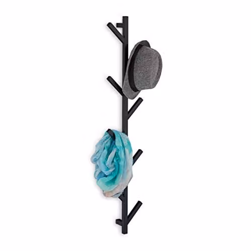 Relaxdays Wandkapstok met 8 haken, zwart metaal, H x B x D: 100.5 x 19.5 x 7 cm
