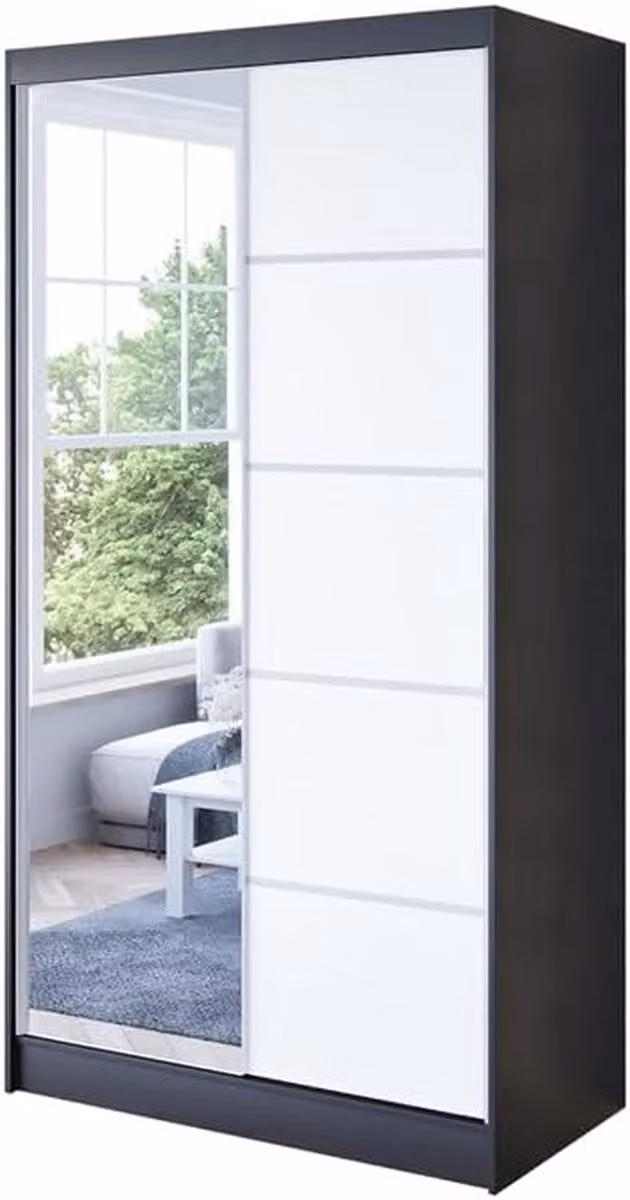 Garderobekast met schuifdeuren en spiegel voor de slaapkamer, B/D/H: 100 x 200 cm