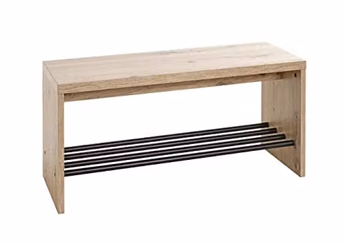 HAKU Schoenenbank Modern Eiken Licht Zwart met Schoenenrek B: 80 cm, H: 40 cm, D: 30 cm