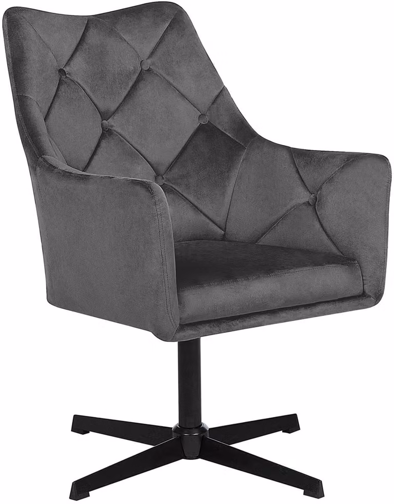 Vaksala Glamour Fauteuil - Donkergrijs Fluweel - Kuiprug met Zwarte Metalen Poten