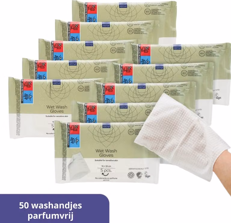 Abena Vochtige Wegwerp Washandjes Parfumvrij - 50 stuks - Voordeelverpakking