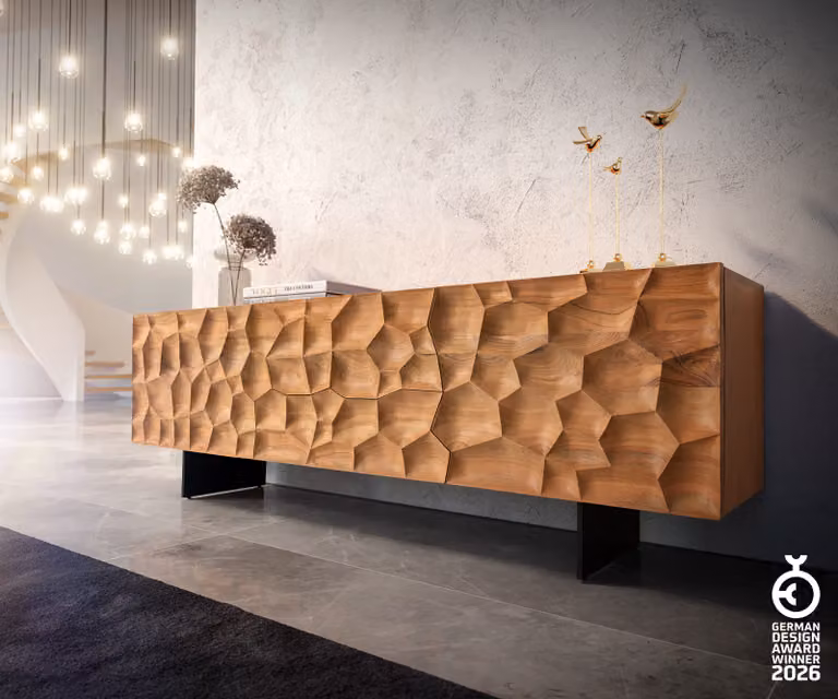 DELIFE Tv-meubel Solu, Acacia hout en Metaal, Bruin/Zwart, Breedte: 175 cm, Diepte: 55 cm, Hoogte: 35 cm