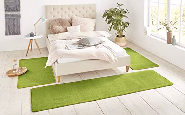 3-delige Tapijtloper Set Groen - Laagpolig Vloerkleed voor de Slaapkamer - Breedte: 70 cm, Lengte: 140 cm en 240 cm