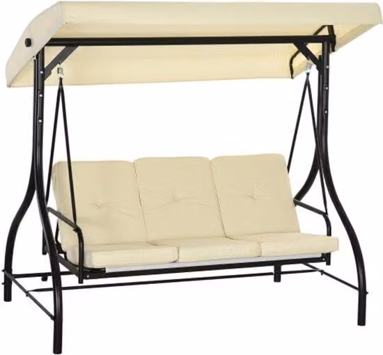 2-in-1 verandaschommel met ligfunctie en zonnedak, 3-zits tuinschommel in beige, B/D/H: 195 x 117 x 175 cm