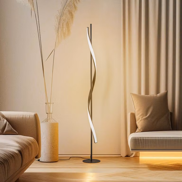 Lindby Munja LED-vloerlamp, modern, zwart, aluminium, dimbaar