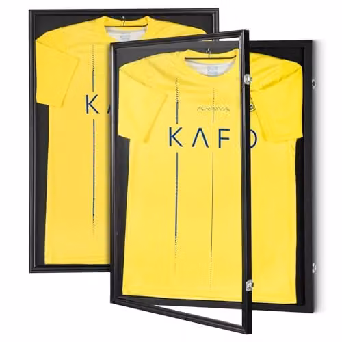 VEVOR Set van 2 Jersey Display Cases met 98% UV-bescherming en PC-glas, zwart, B: 59,2 cm, D: 3,8 cm, H: 79,2 cm