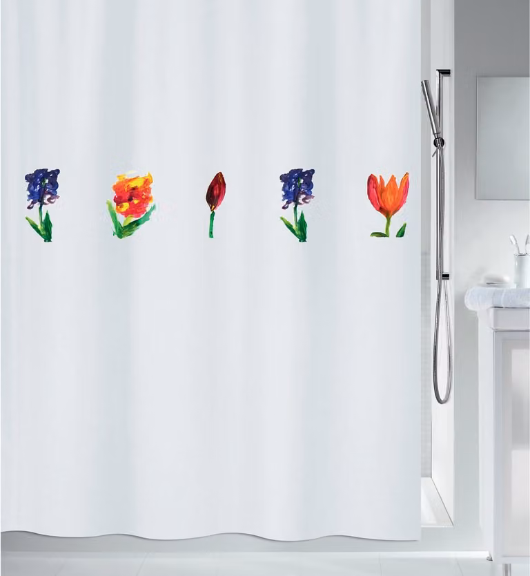 Spirella Douchegordijn met handgeschilderd bloemenmotief, anti-schimmel, polyester