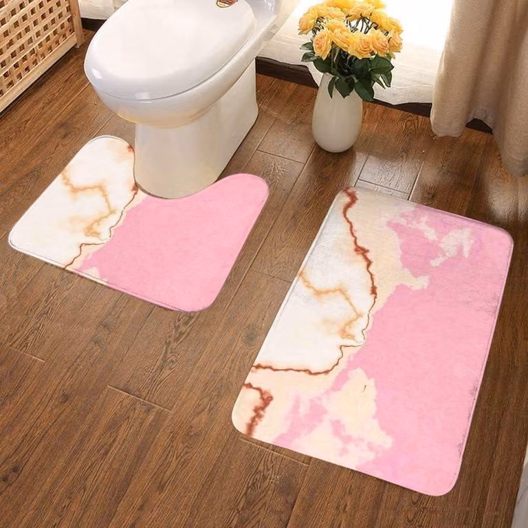 Badmat Set Abstract Roze Goud - Hoog absorberend badkamer tapijt - 80 x 50 cm