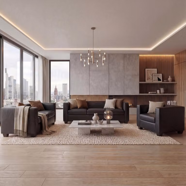Mendler Loungebankset Lille met salontafel, zwart kunstleer