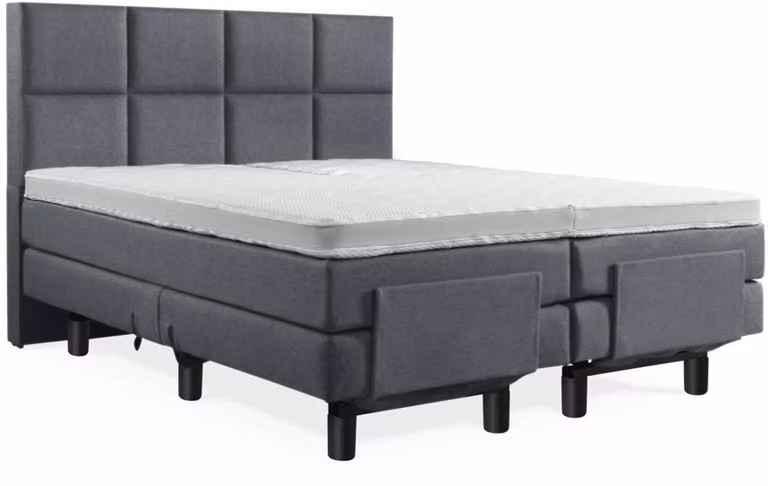 Elektrische Boxspring met 8-vaks hoofdbord, 2-persoons, 140x200 cm, antraciet lederlook zonder plint