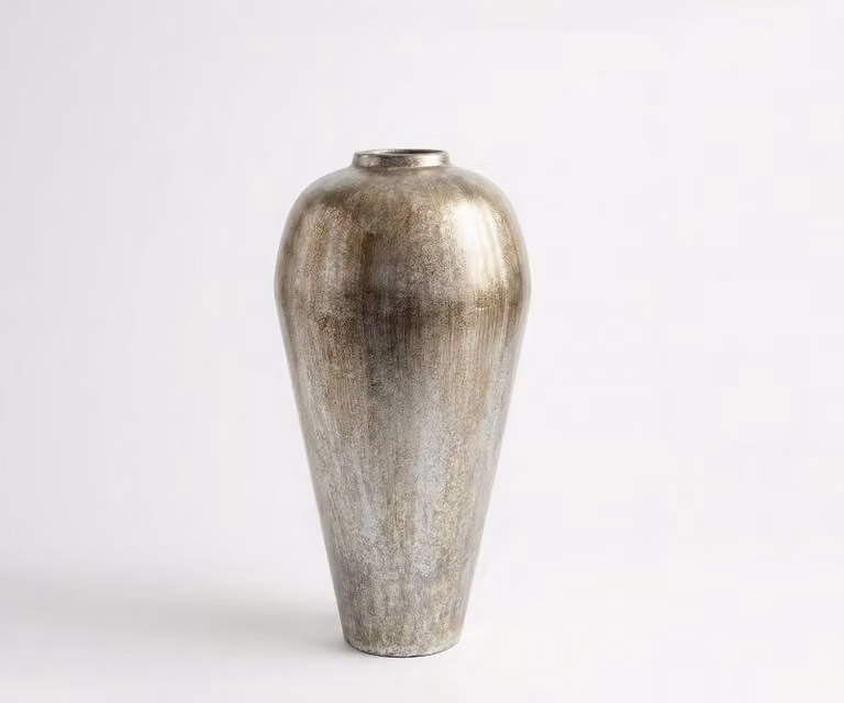 DELIFE Vaas Minoa Handgemaakt Metaal Platin Aurum B: 36 cm, D: 36 cm, H: 68 cm