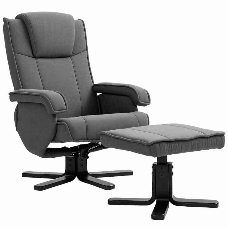 HOMCOM Schommelbare Relaxfauteuil met Voetenbank, Grijs, Fluweelachtige Stof met Houten Frame
