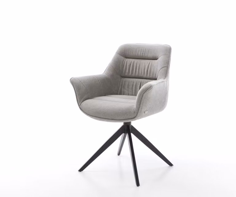 DELIFE Draaistoel Kaira-Flex met armleuningen, grijze textiele bekleding en zwart metalen kruisframe, 360 graden draaibaar