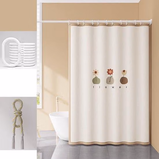 Water- en schimmelwerend douchegordijn van polyester in beige en roze met grafisch natuurmotief, Hoogte: 180 cm