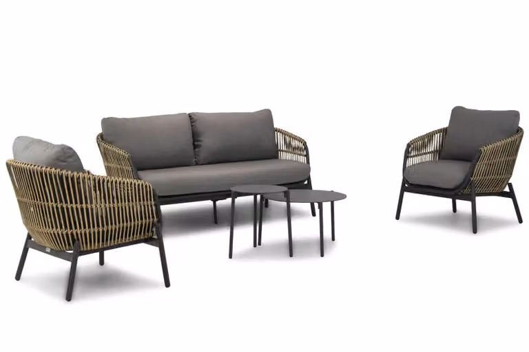 Coco Nathan/Pacific loungeset met fauteuil, 2-zits bank en grijs met salontafel en gepoedercoat aluminium
