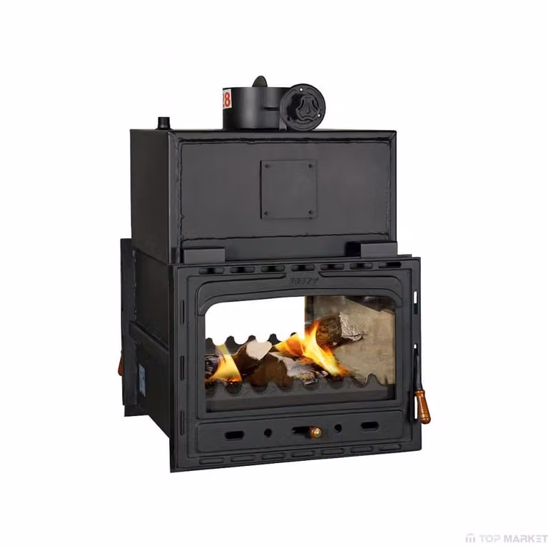 Watervoerende inbouwhaard Prity 2C W28 met gietijzeren deur, 5 + 28,2 kW