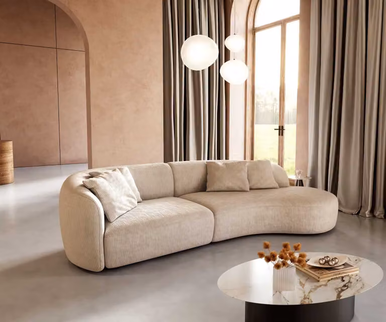 DELIFE Mairi hoekbank met corduroy bekleding in beige, B/D/H: 326 x 160 x 73 cm