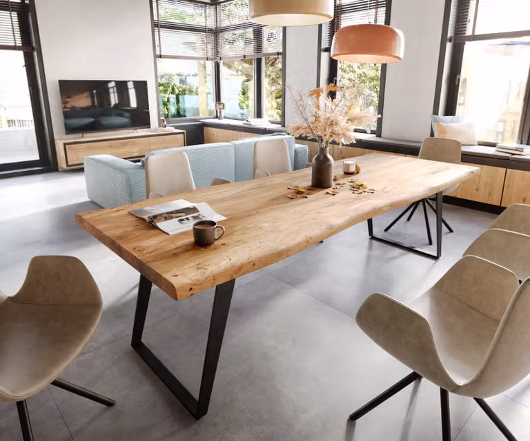 DELIFE Eettafel Edge XL, Acacia hout en metaal, Bruin/Zwart, B: 260 cm, D: 100 cm, H: 76,5 cm