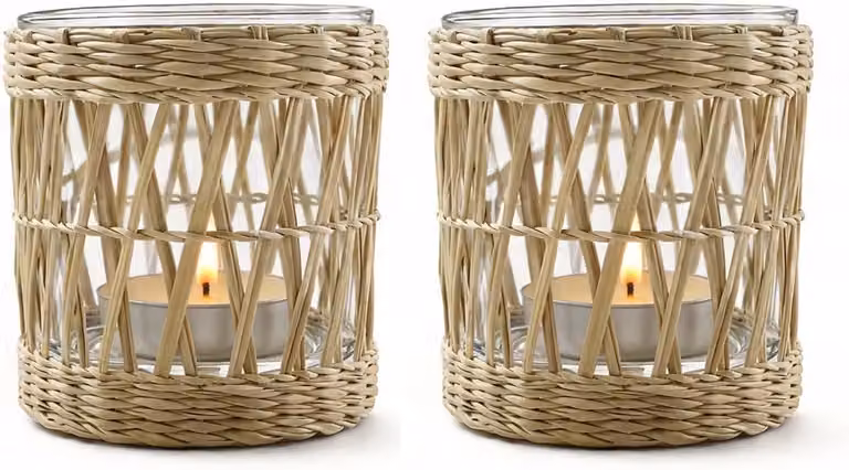 Set van 2 Macramé Kaarsenhouders voor Vintage Boho Decoratie, Tealight, 8,5 x 7,5 cm