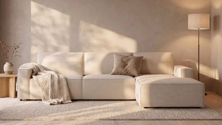 BRUNO® Glory Soft Beige Lounge Hoekbank met opbergruimte en logeerbed
