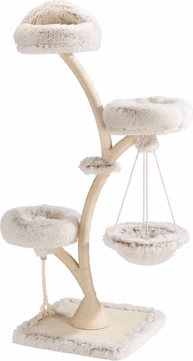 Fudajo Design Kattenkrabboom met Hangmat en 3 Verdiepingen, Geschikt voor tot 15 kg, Sisal en Pluche, H x B x D: 169 x 59 x 59 cm