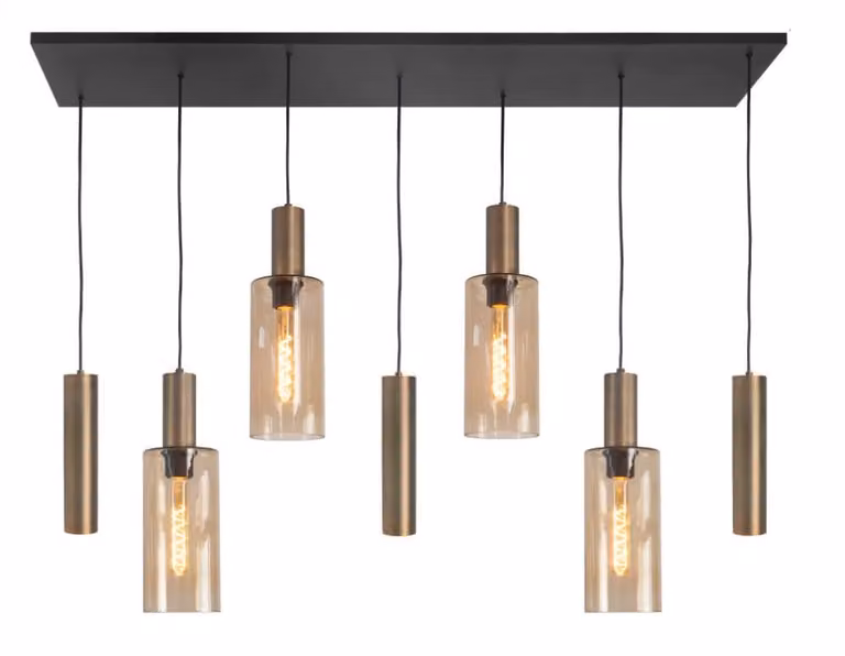 Highlight Perugia Hanglamp zwart amber - 4x E27 + 3x GU10 - L 130 cm