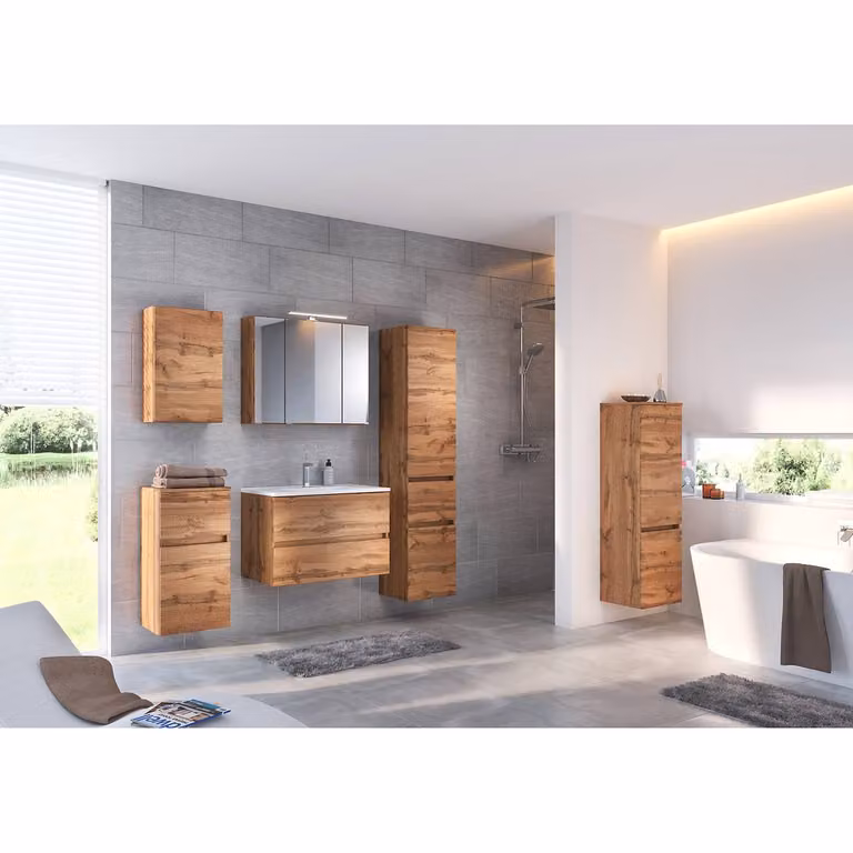Held Möbel Spiegelkast met glazen deuren en houtlook voor de badkamer