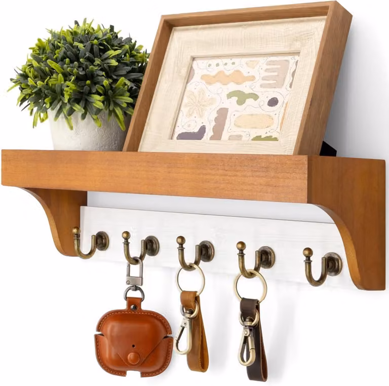 Wand Hakenrek met Plank voor Sleutels en Decoratie in Rustieke Landelijke Stijl