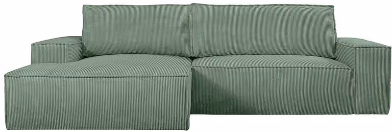 Vente-unique AMELIA Slaapbank met linkerhoek in groen ribfluweel met slaapfunctie en afneembare hoezen, B/D/H: 267 x 167 x 85 cm