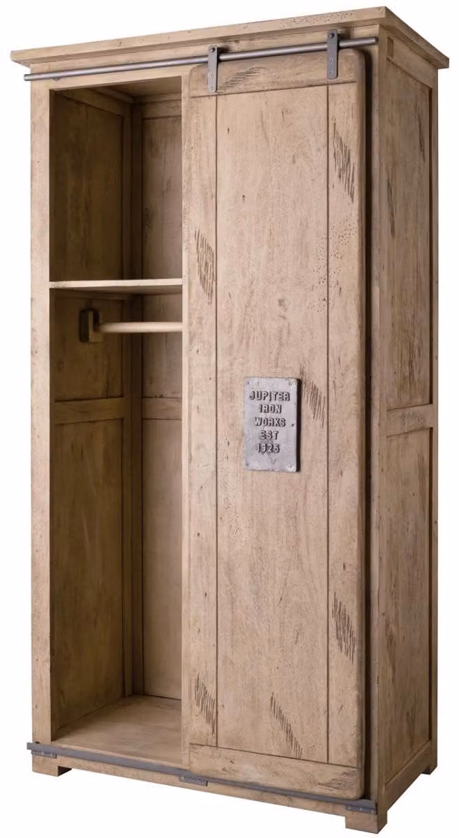 Massief houten kledingkast RAILWAY #316 mango hout beige B/D/H: 100 x 60 x 190 cm