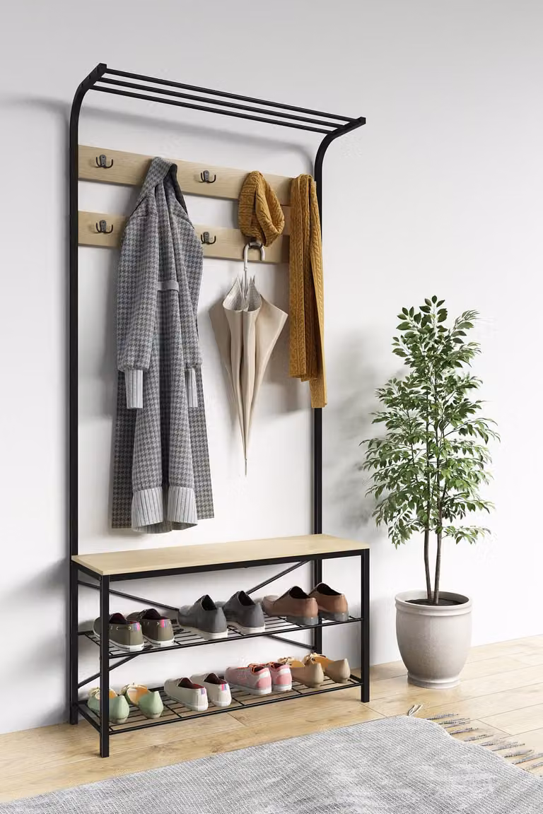 home24 Compacte halmeubelset zwart/eikenhouten look B/D/H: 90 x 30 x 190 cm