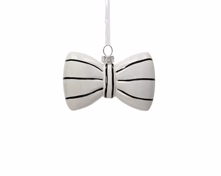 Wit abstracte kersthanger met strik B/D/H: 9 x 3 x 6 cm