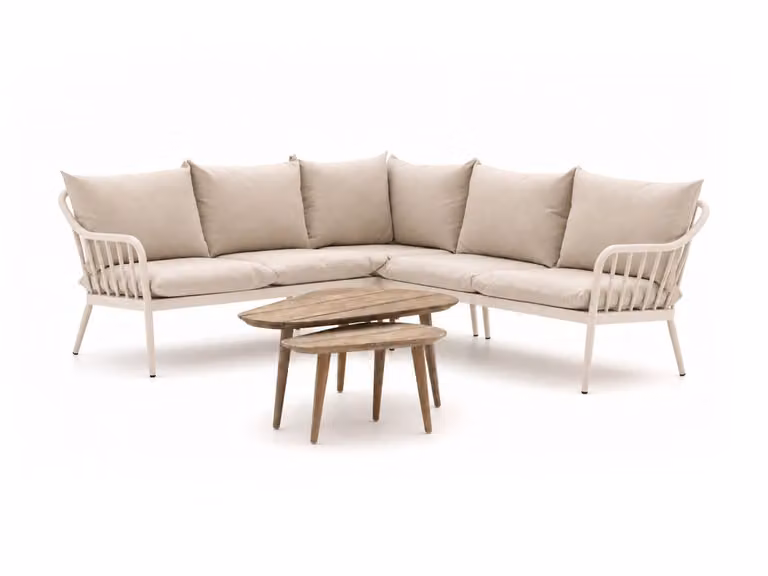 Manifesto Furniture Hoek loungeset voor 5 personen, Beige/Grijs, Teak met stoffering