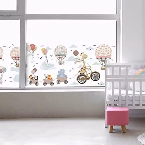 Ondoorzichtige privacy raamfolie met dieren en wolken voor ramen en douchedeuren, 40 x 200 cm