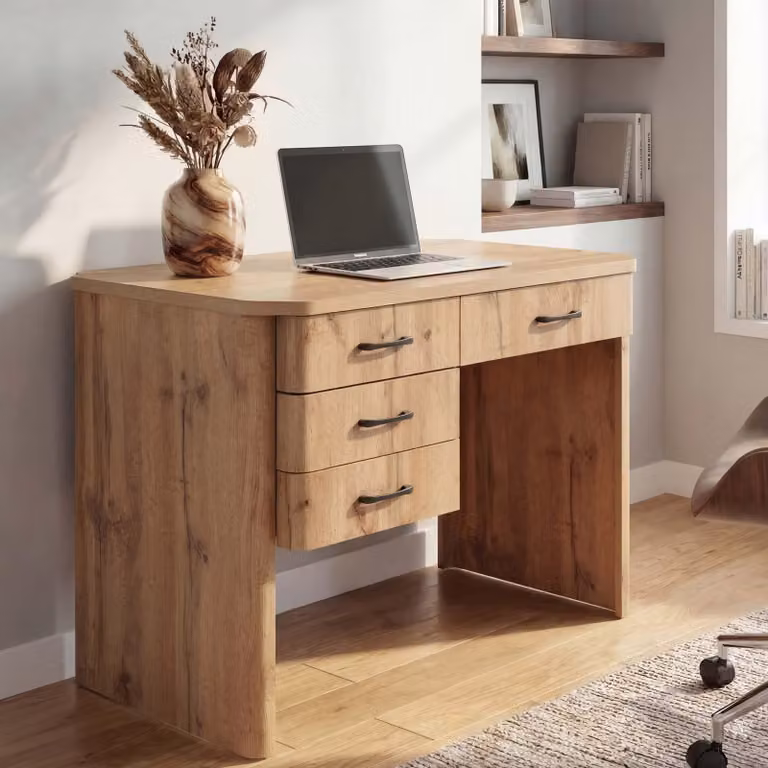 Mendler Kantoorbureau HWC-P42 met 4 lades, Wotan-eik, B: 110 cm, D: 78 cm, H: 60 cm