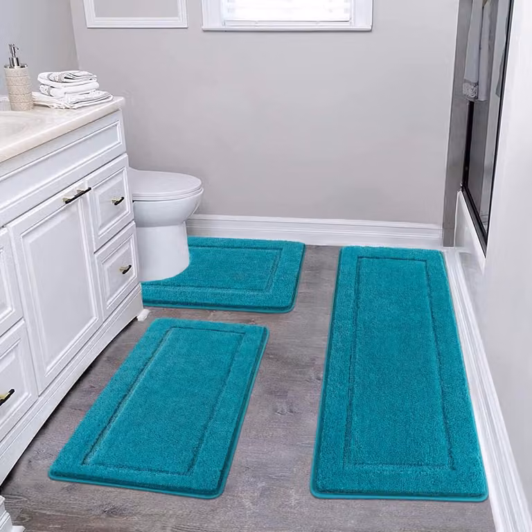 Unyqoos Luxe 3-delige badkamermat set in turquoise voor comfort en veiligheid