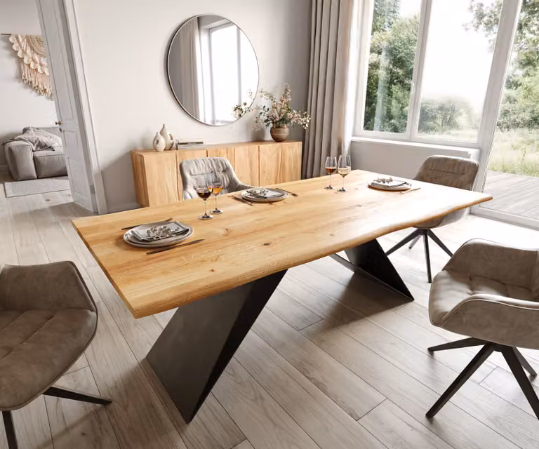DELIFE Eettafel Edge Live-Edge Eikenhout met Zwart X-frame B/D/H: 200 x 100 x 72,5 cm