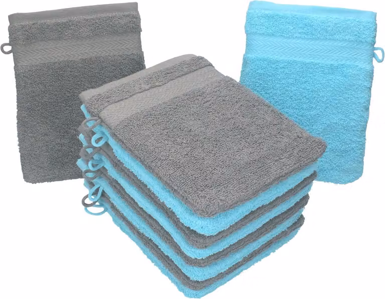 Set van 10 premium katoenen washandjes - 16 x 21 cm - antraciet en turquoise