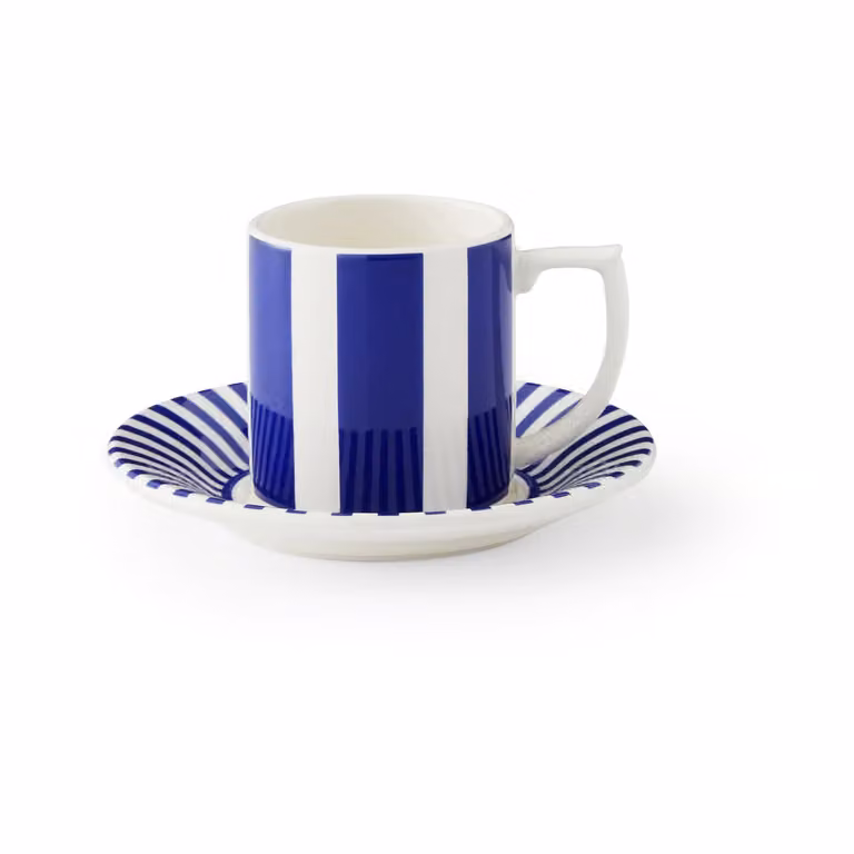 Spode Steccato espressokopje 8 cl met schotel Blauw-wit Ø11 cm
