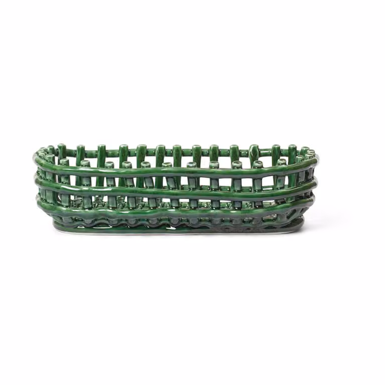 Ferm Living Ceramic gevlochten mand ovaal Green 15 x 30 cm