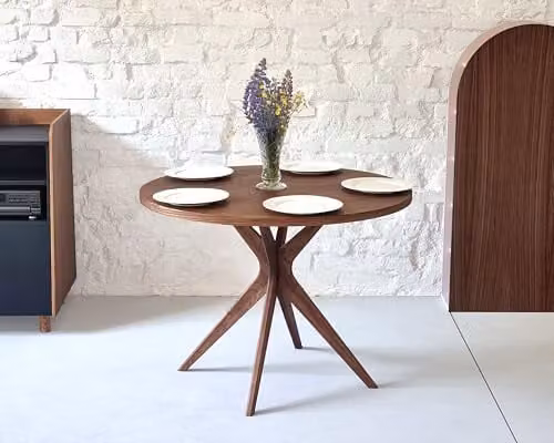 RAGABA Ronde eettafel Jubi Bold, bruin essenhout en eikenfineer, Diameter: 110 cm