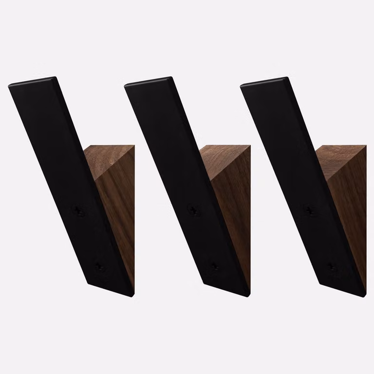 Wandkapstok Set van 3 - Decoratieve Wandhaken voor Jassen en Hoeden - Zwart Metaal met Walnoot Hout
