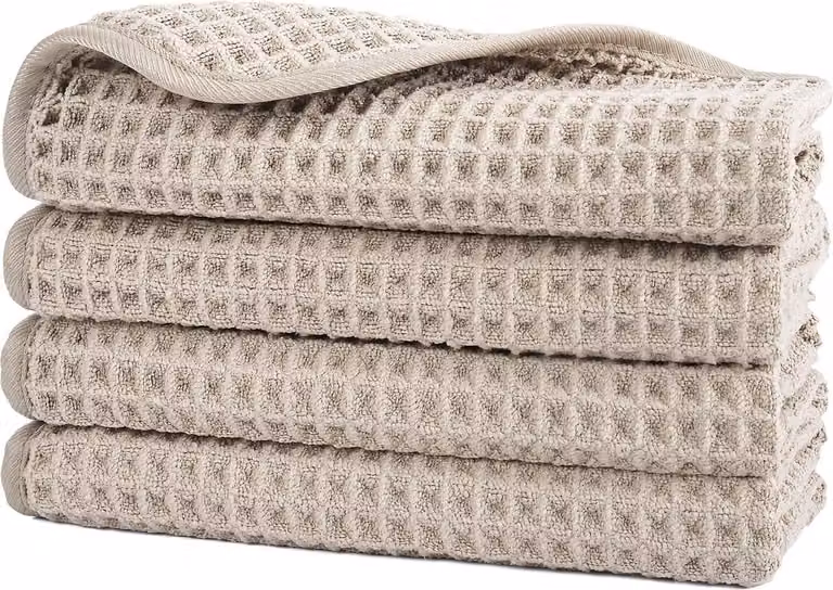 Set van 4 beige microvezel washandjes met wafelstructuur, 33 x 33 cm