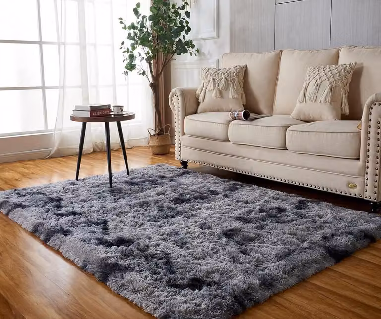 Zacht Hoogpolig Vloerkleed met Antislip Onderkant - Donkergrijs - 60 x 120 cm