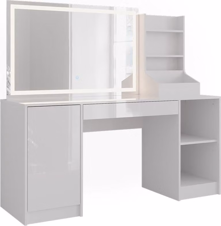 Vicco Kaptafel met LED-spiegel Sherry Wit/Wit Hoogglans Breedte: 158,2 cm