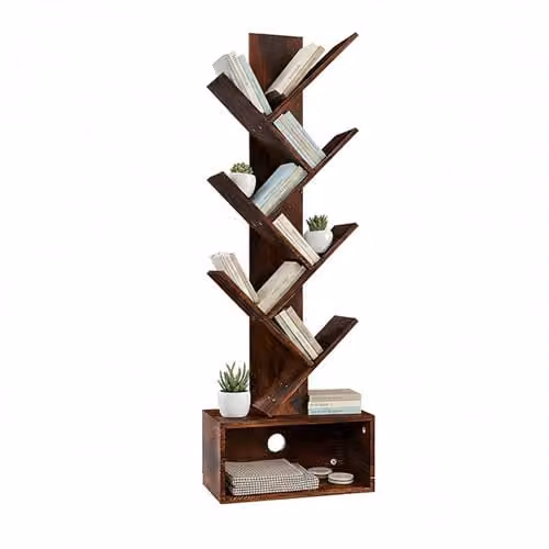 Relaxdays Boekenrek met 6 niveaus in boomdesign, Bruin, H x B x D: 113 x 38 x 20 cm