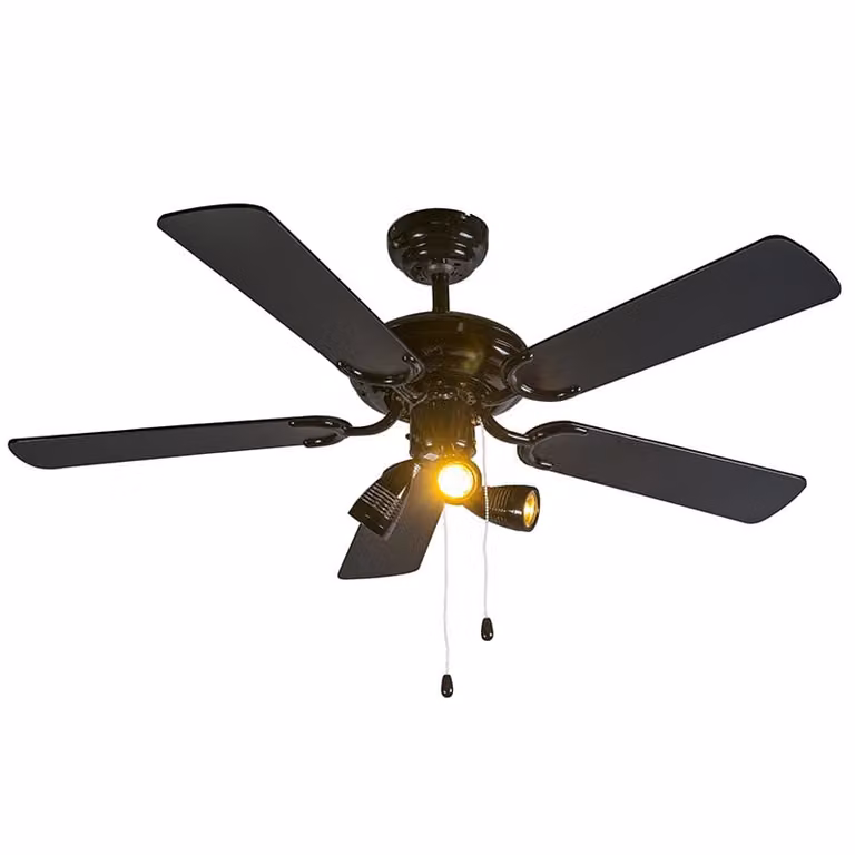QAZQA Plafondventilator zwart met 3 lampen en trekschakelaar, diameter: 110 cm