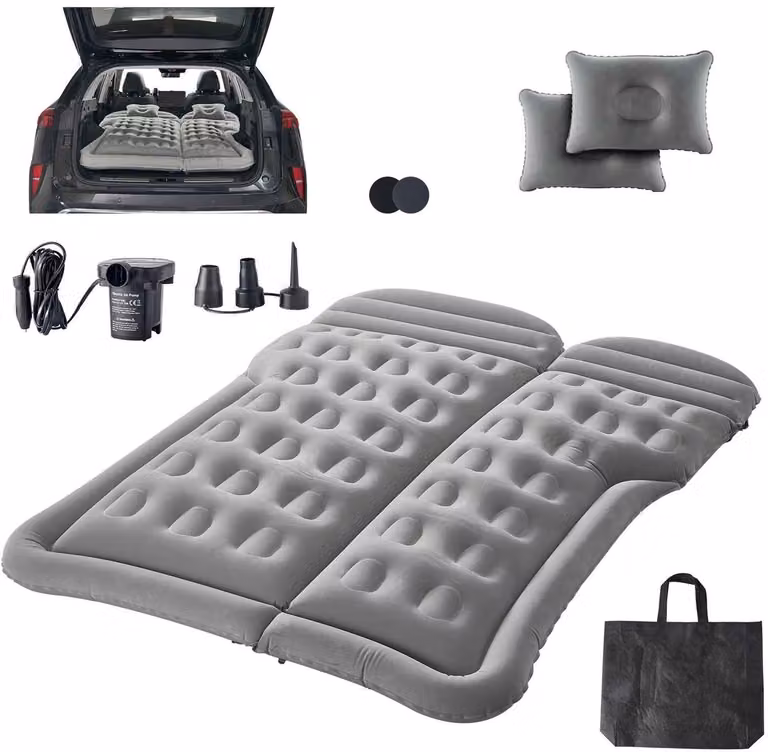 CORE Universeel auto luchtmatras met luchtpomp en accessoires - Donker Grijs - B/D/H: 175 x 133 x 15 cm