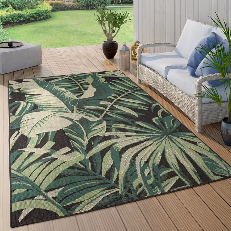 Paco Home Buitentapijt met Palm- en Jungleprint, Weerbestendig, Groen, B/D: 280 x 380 cm